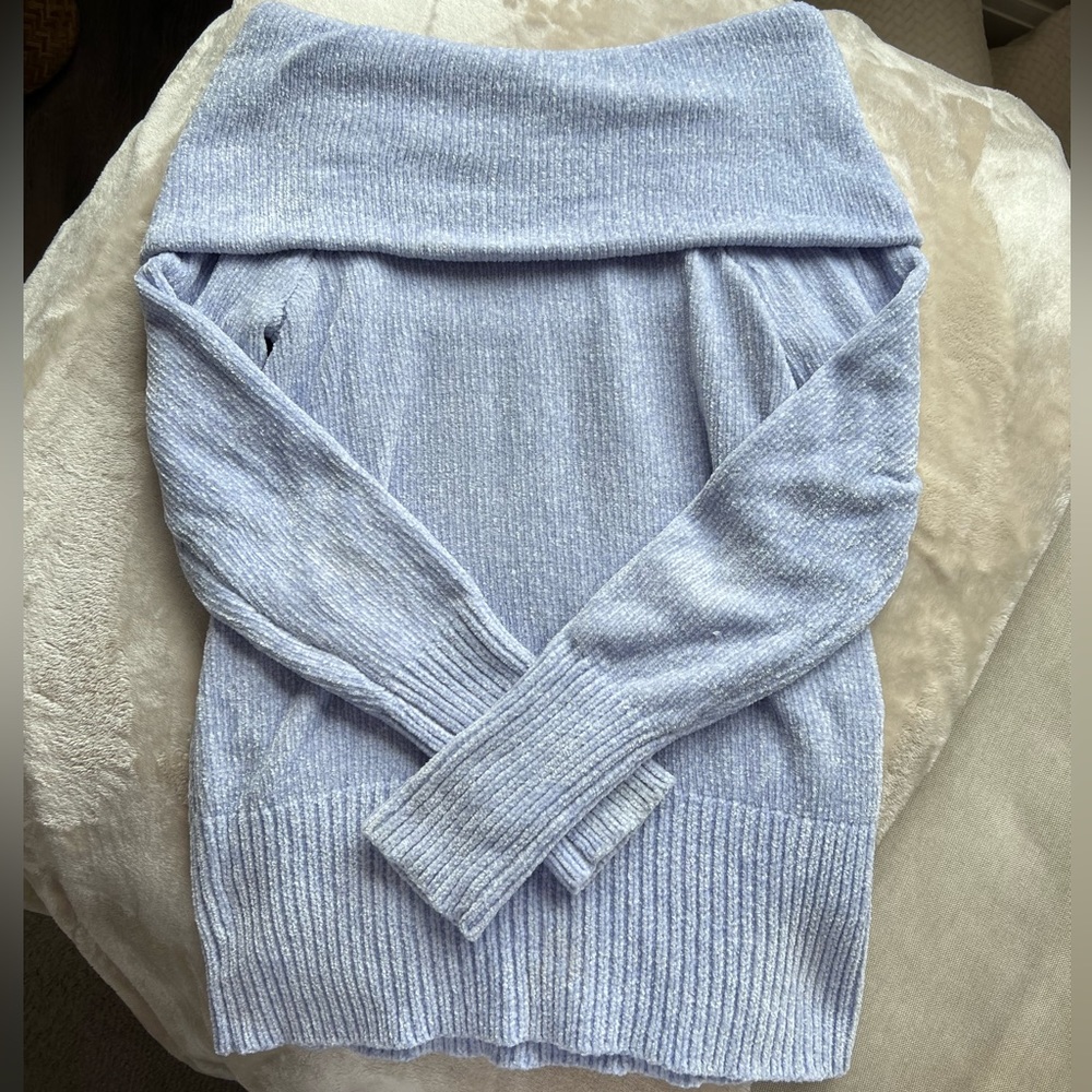 Blue chenille off the shoulder sweater White house black market.
